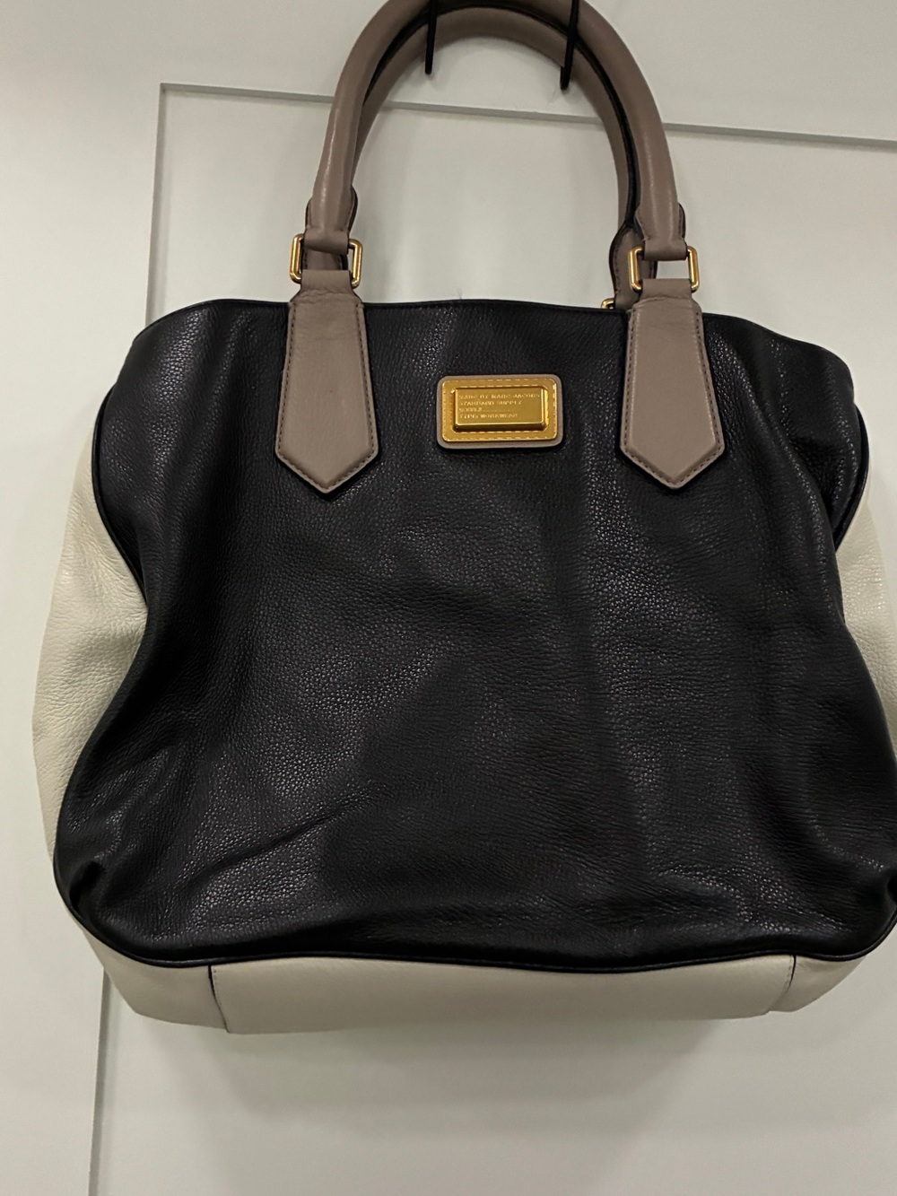 Marc by Marc Jacobs Colorblock Leather Tote Black Cream Taupe-preowned